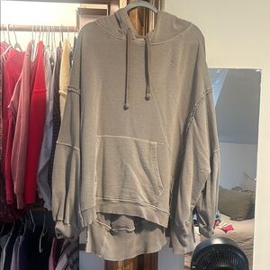 Free People Women's Taupe Hoodie Sweater